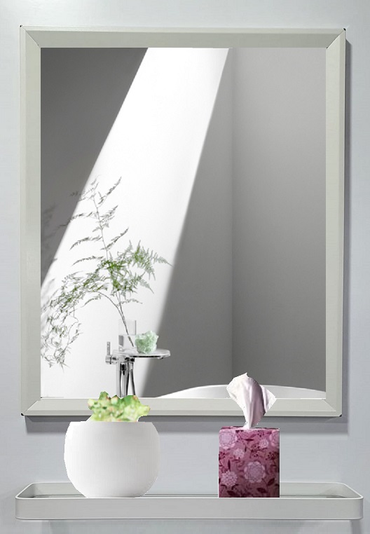 BATHAR Stainless Steel Frame Wall Mirror With Glass Shelf Package Offer BWM-5060 White Color